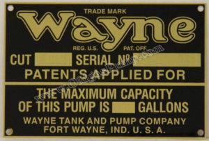 Plaque d'identification de pompe à essence Wayne Visible, pour les modèles 515 à 615